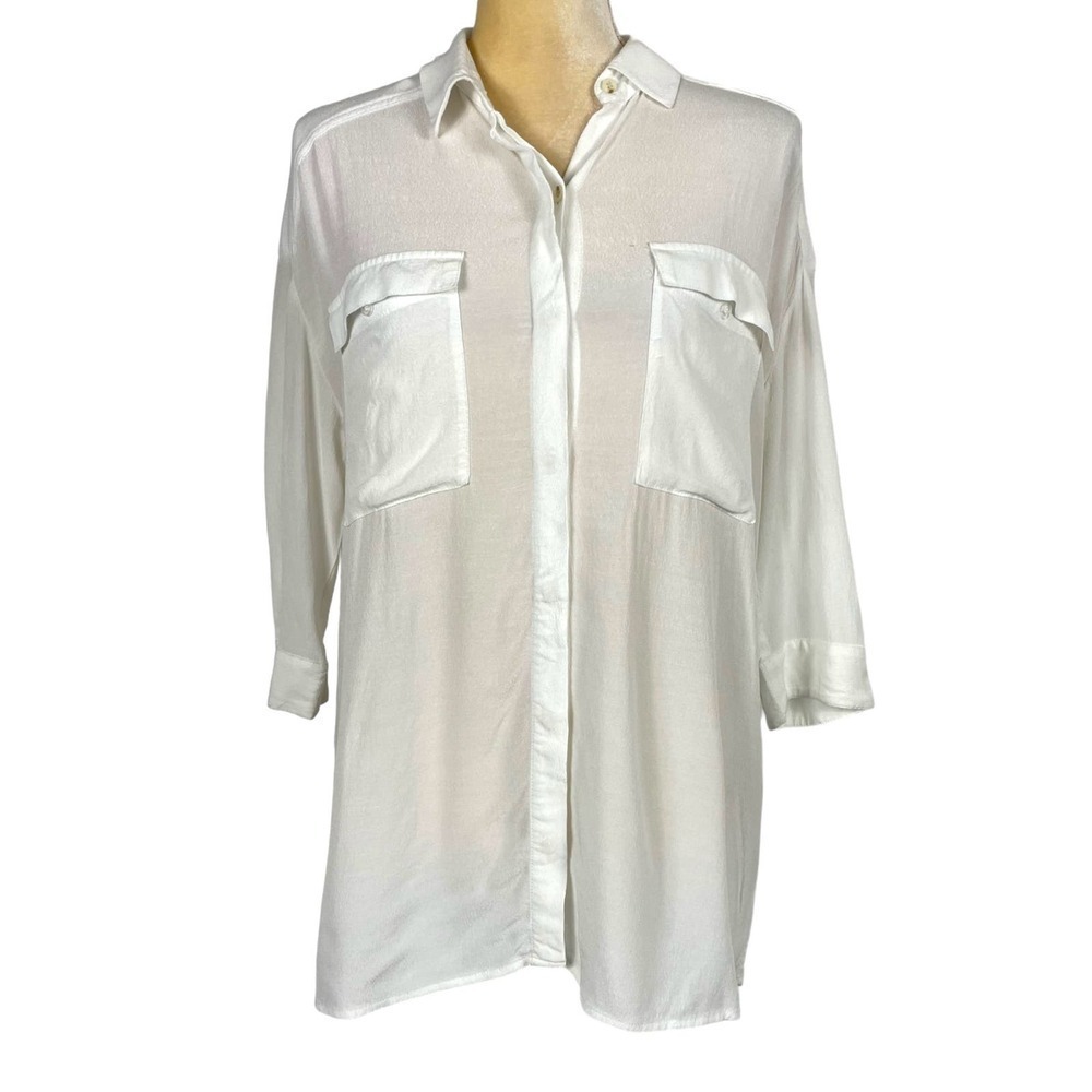 All Saints Milson Shirt in Chalk White Button Down Blouse Medium Business Casual - Picture 4 of 12